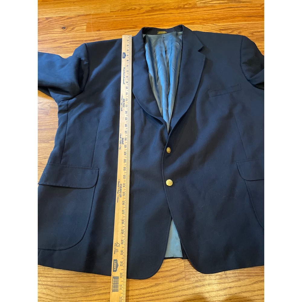 Stafford Mens Blazer 56R Navy Blue Worsted Wool Gold Button Sport Coat Jacket - Picture 8 of 9